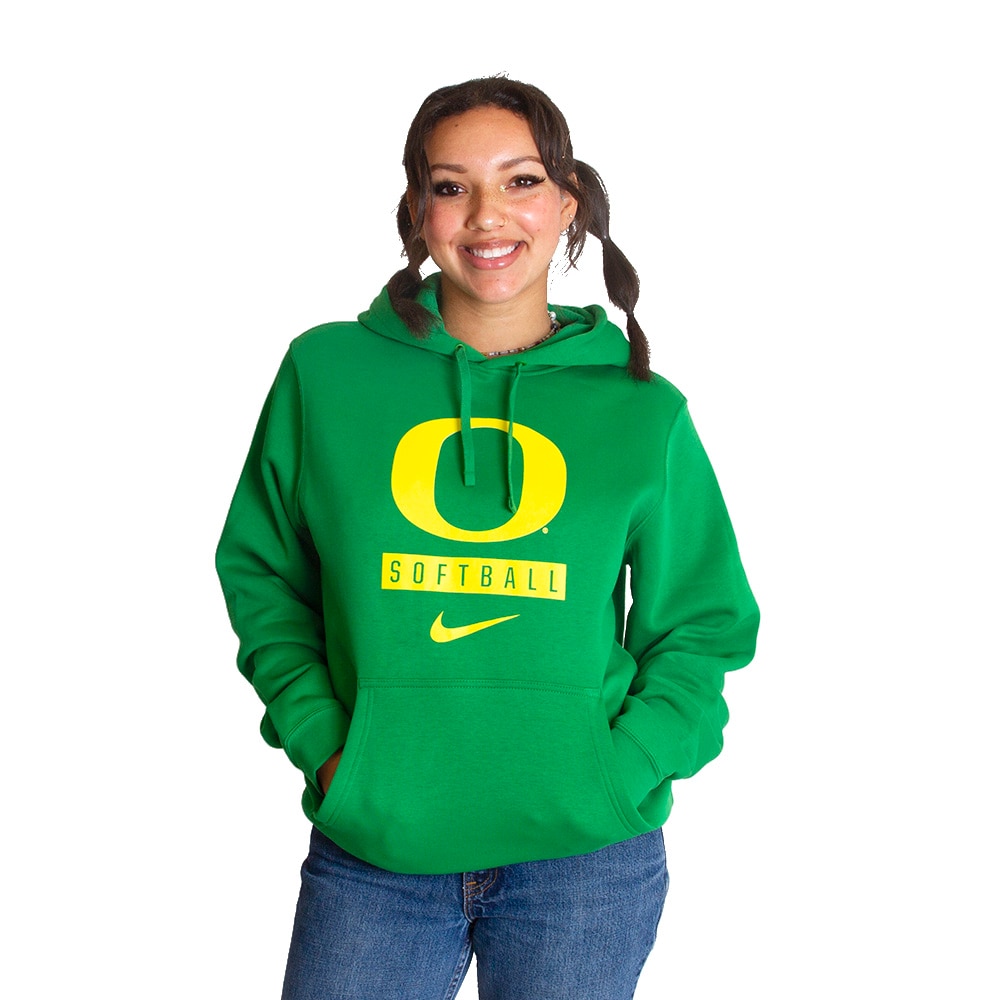 Classic Oregon O, Nike, Green, Hoodie, Cotton Blend, Women, Unisex, Softball, Pullover, Sweatshirt, 672079